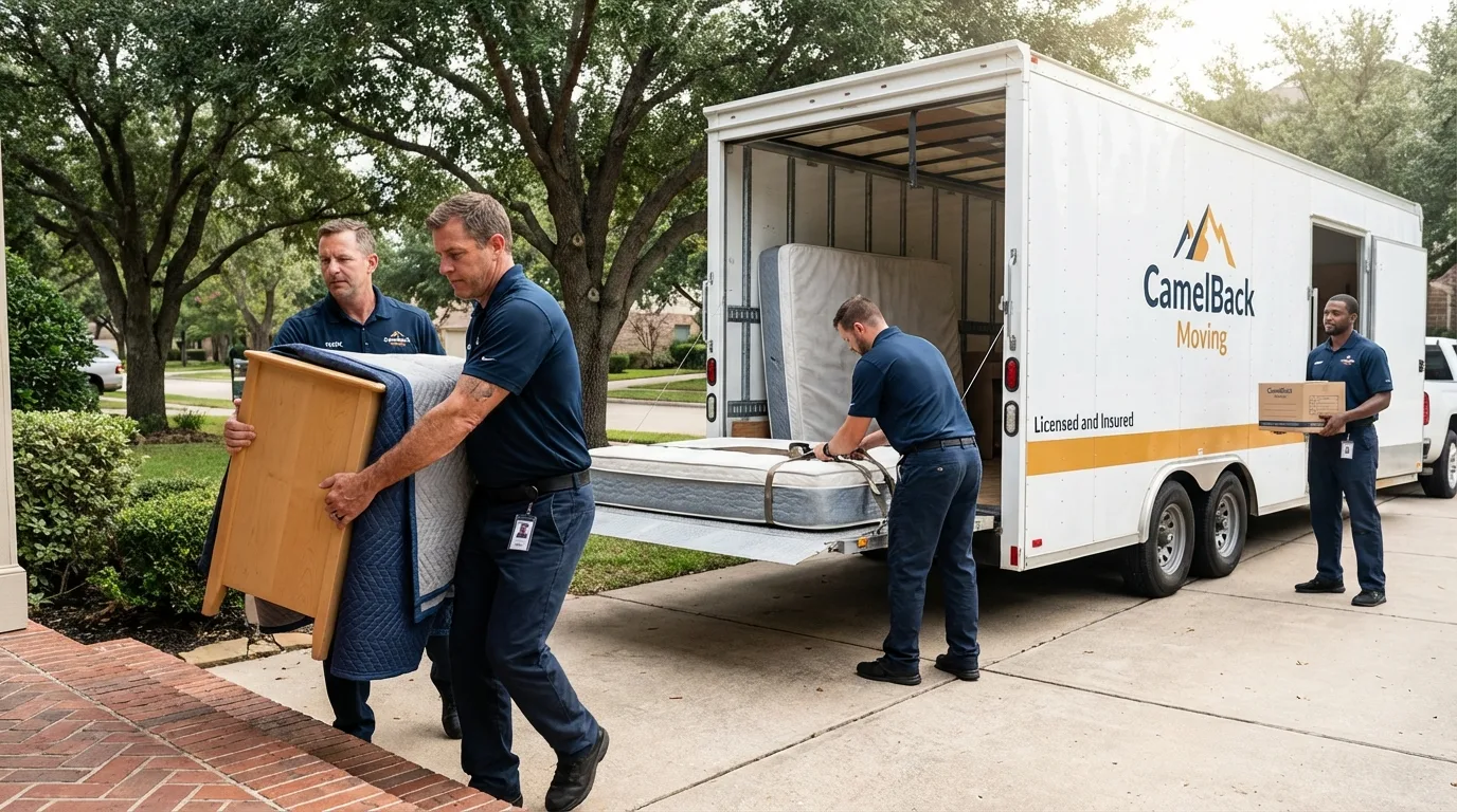 Crew loading residential truck for cross-state move from Prince George, VA